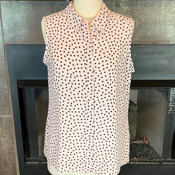 Karl Lagerfeld Tops - New Karl Lagerfeld Paris Medium Blouse Top Polka Dots Pink / Navy